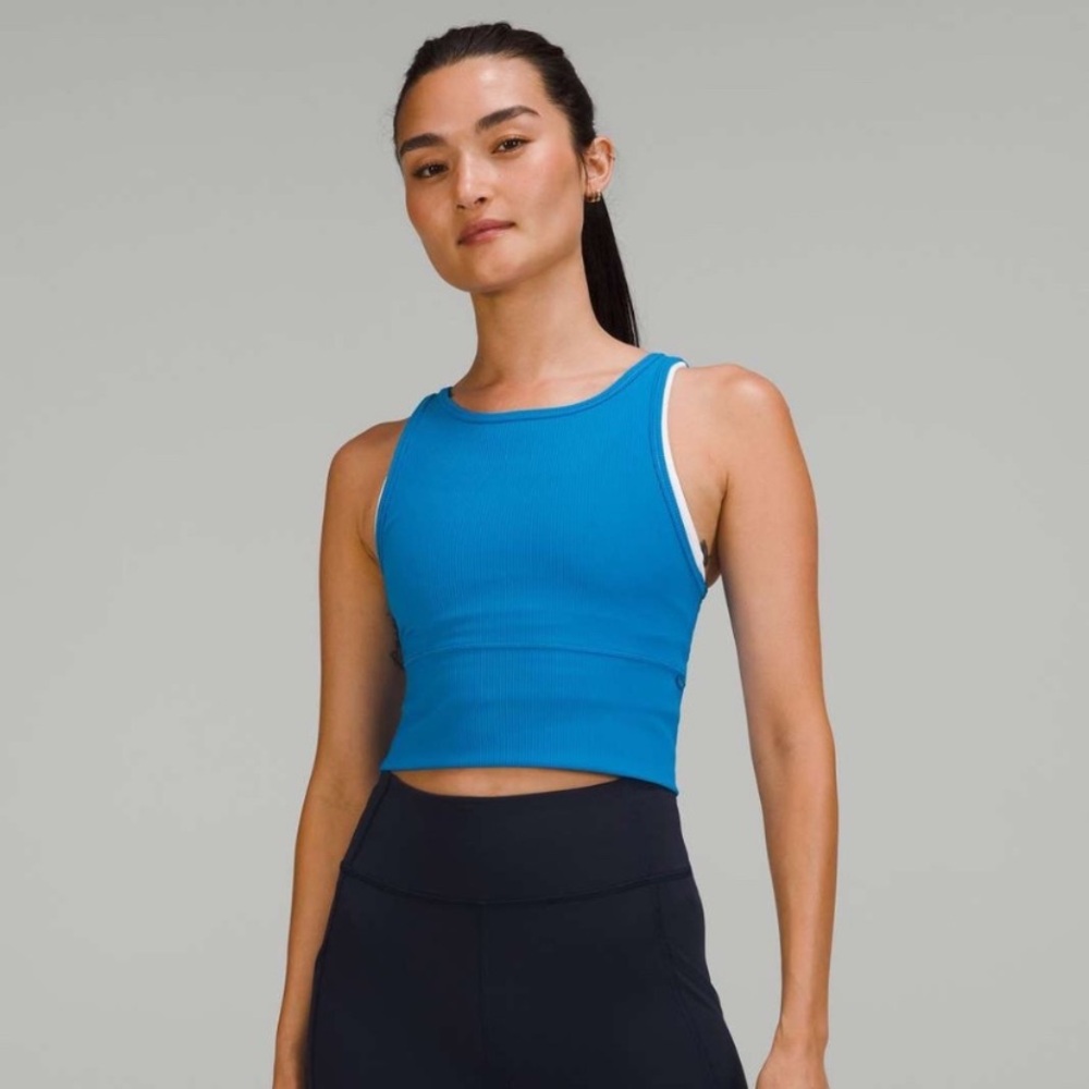 Lululemon Power Pivot Ribbed Tank Top Sports Bra in Poolside - S